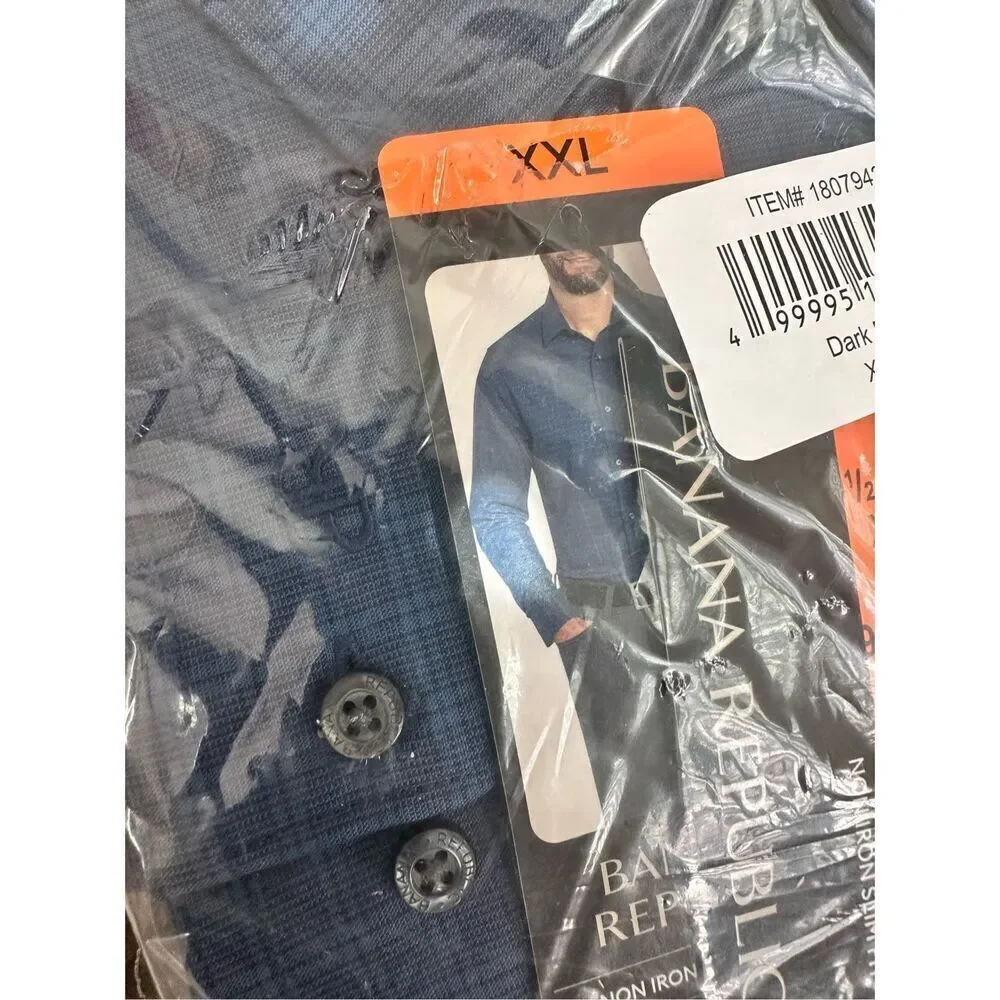 Banana Republic Blue Plaid Men’s Non Iron Slim Fit Button Down Shirt Size XXL